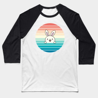 Cute Bunny - Rabbit on a Retro Multicolor Sunset Design Baseball T-Shirt